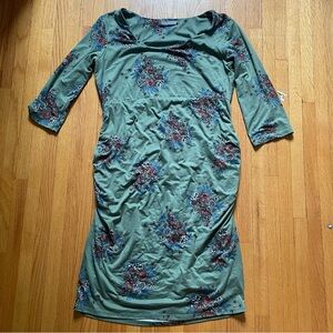 Loveappella Maternity Dress Women’s Large Green Floral Knee Length Bodycon Lined